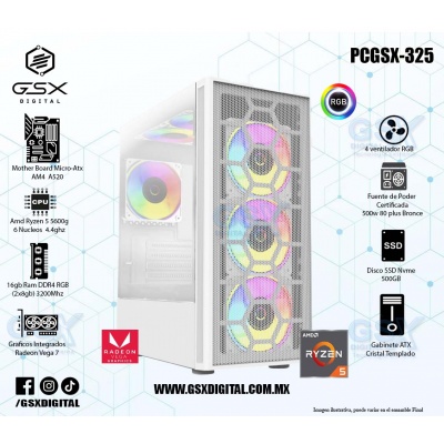 PC GAMER AMD RYZEN 5 - 16GB RAM RGB - 500GB SSD NVME - GABINETE  CRISTAL TEMPLADO - 3 VENTILADORES - FUENTE 500W CERTIFICADA