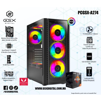 Pc Gamer Ryzen 5 5600GT- 16Gb Ddr4 - SSD 1TB  - Fuente Certificada 600W - Graficos Radeon Vega 7