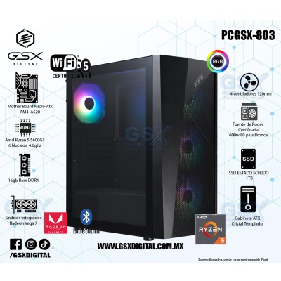 Pc Gamer Ryzen 5 5600GT - 16Gb RAM ddr4 -  1tb SSD - FUENTE CERTIFICADA 600W - Graficos Radeon Vega 7 - WIFI y Bluetooth