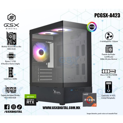 Pc Ryzen 7 - RTX 3050 6GB - 16Gb Ram Rgb  - SSD 1TB Nvme - Fuente Certifica 600w