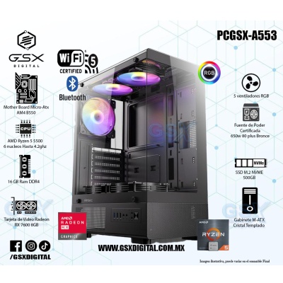 Pc Ryzen 5 - Radeon Rx 7600 8GB - 16Gb Ram - SSD 500gb Nvme - fuente certificada 650W  