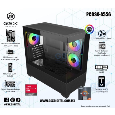 Pc Ryzen 5 - Radeon Rx 7600 8GB - 16Gb Ram DDR4 - SSD 500GB Nvme - fuente certificada 650W   