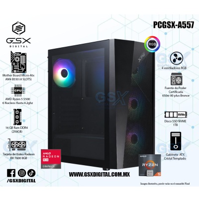 Pc Ryzen 5 5500 - Radeon Rx 7600 8GB - 16Gb Ram - 1TB Nvme -  fuente certificada 650W 