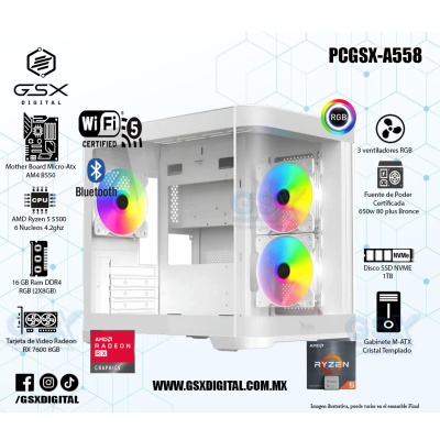 Pc Ryzen 5 5500 - Radeon Rx 7600 8GB - 16Gb Ram DDR4 - SSD 1TB Nvme - fuente certificada 650W - Wifi y Bluetooth