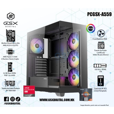 Pc Ryzen 5 - Radeon Rx 7600 8GB - 32Gb Ram Ddr4 - 1TB Nvme - fuente certificada 650W   
