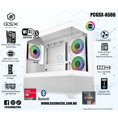 Pc Ryzen 5 - Radeon Rx 7600 8GB - 32Gb Ram DDR4 - 1TB SSD Nvme - fuente certificada 650W - Wifi y Bluetooth