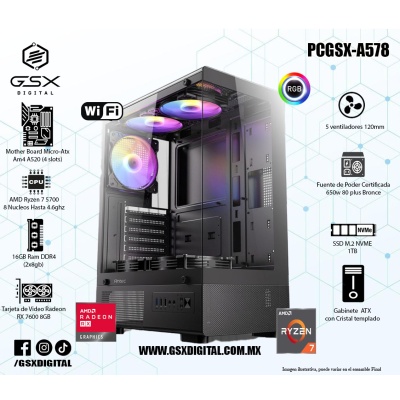 Pc Gamer Ryzen 7 - RX 7600 8GB - 16Gb Ram Ddr4 - SSD 1TB Nvme - Fuente certificada 650W 