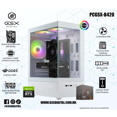 Pc Gamer Ryzen 5 8400F - RTX 5050 8GB - 16Gb RAM DDR5 - 1Tb SSD Nvme - Fuente 650W Certificada