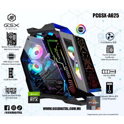 Pc Gamer Ryzen 5 - RTX 3050 6Gb - 16gb Ram Rgb - SSD 1TB Nvme - Fuente Certifica 650W