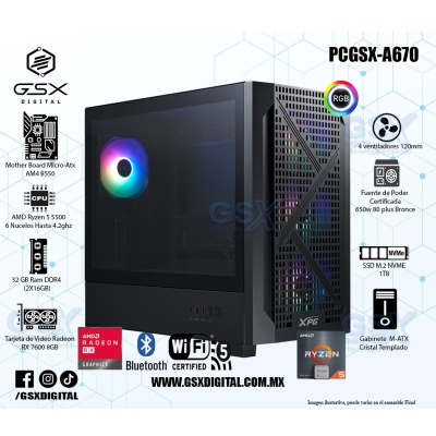 Pc Ryzen 5 - Radeon Rx 7600 8GB - 32Gb Ram RGB - 1TB Nvme - fuente certificada 650W - Wifi y Bluetooth