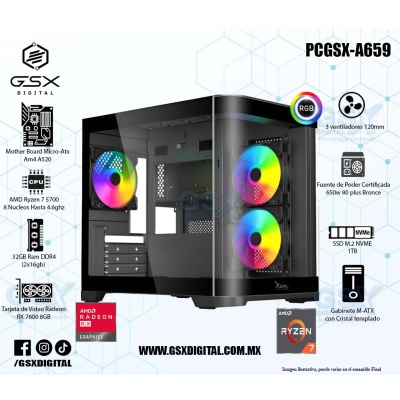 Pc Gamer Ryzen 7 - RX 7600 8GB - 32Gb Ram - SSD 1TB Nvme - Fuente certificada 650W 