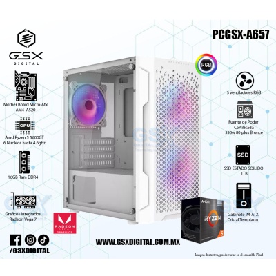 Pc Gamer Ryzen 5 5600Gt - 16Gb Ram -  SSD 1TB - Fuente Certificada 550W - Graficos Radeon Vega 7