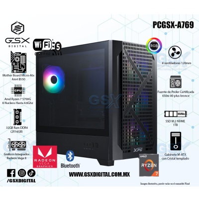 PC GAMER AMD RYZEN 7 5700G - 32GB RAM DDR4 - 1TB SSD NVME - FUENTE 650W CERTIFICADA - WIFI - BLUETOOTH