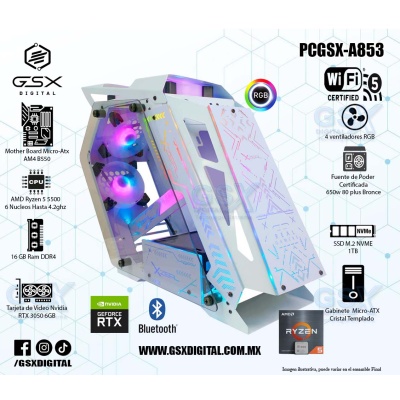 Pc Ryzen 5 5500 - Nvidia RTX 3050 6gb - 16Gb Ram RGB - SSD 1TB Nvme - fuente certificada 650W - Wifi y Bluetooth