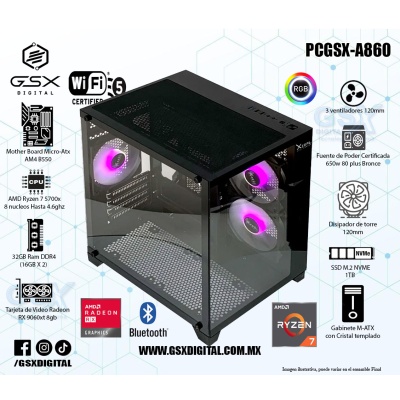 Pc Amd Ryzen 7 5700x - Rx 9060xt 8Gb - 32gb Ram DDR4 - SSD 1Tb Nvme - Fuente Certificada 650w - Disipador de Torre 120mm - Wifi y BT