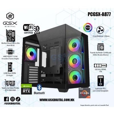 Pc Ryzen 7  - RTX 5060 8GB - Ram 32Gb RGB - SSD 1TB Nvme - FUENTE CERTIFICADA 650W - WIFI Y BLUETOOTH - TANK MASTER