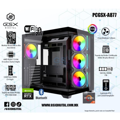 Pc Amd Ryzen 7 - RTX 5060 8GB - 32Gb Ram DDR4 - SSD 1TB Nvme - FUENTE CERTIFICADA 650W - WIFI Y BLUETOOTH