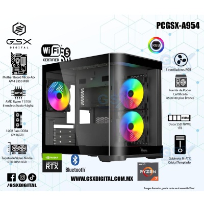 Pc Gamer Ryzen 7 - RTX 5050 8GB - 32Gb Ram RGB - SSD 1TB Nvme - Fuente 650W CERTIFICADA - Wifi y Bluetooth