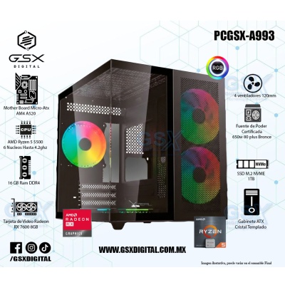 Pc Ryzen 5 - Radeon Rx 7600 8GB - 16Gb Ram DDR4 - SSD 1TB Nvme - fuente certificada 650W   