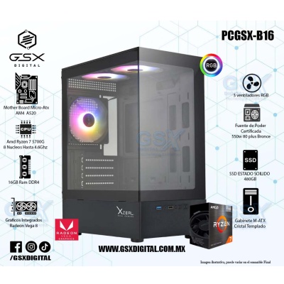 Pc Gamer Ryzen 7 5700G - 16Gb Ram -  SSD 480GB - Fuente Certificada 550W - Graficos Radeon Vega 8