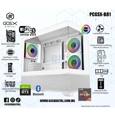 Pc Ryzen 7 - RTX 5050 8GB - Ram 32Gb RGB - SSD 1TB Nvme - FUENTE CERTIFICADA 750W - WIFI Y BLUETOOTH - ENFRIAMIENTO LIQUIDO 