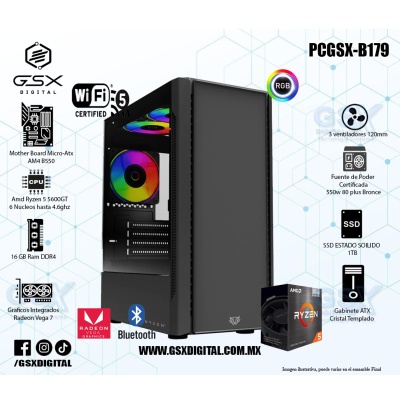 Pc Gamer Ryzen 5 5600GT- 16Gb Ddr4 - SSD 1TB - Fuente Certificada 600W - Graficos Radeon Vega 7 - WIFI Y BLUETOOTH