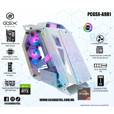 Pc Gamer Ryzen 7 - RTX 5050 8gb - 32Gb Ram DDR4 - SSD 1TB Nvme - Fuente Certifica 650W Bronce