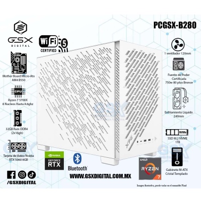 PC AMD RYZEN 7 5700X - RTX 5060 8GB - 32GB RAM RGB - 1TB SSD NVME - FUENTE 750W CERTIFICADA  - ENFRIAMIENTO LIQUIDO - WIFI Y BT