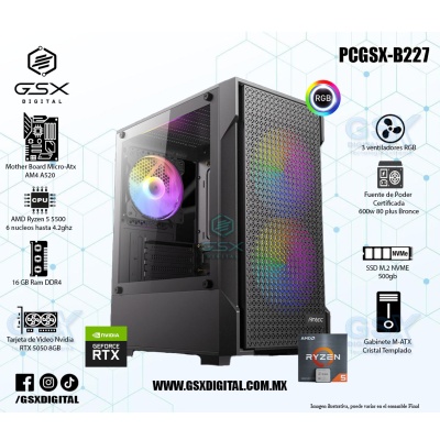 Pc Gamer Ryzen 5 - RTX 5050 8GB - 16Gb Ram Rgb  - SSD 500gb Nvme - Fuente Certifica 600W