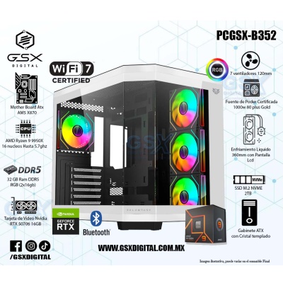 Pc Ryzen 9 9950x - RTX 5070ti 16gb - 32gb DDR5 RGB - 2TB Ssd NVME - Fuente Certificada 1000w Gold - Enfriamiento Liquido 360mm - Wifi y Bluetooth