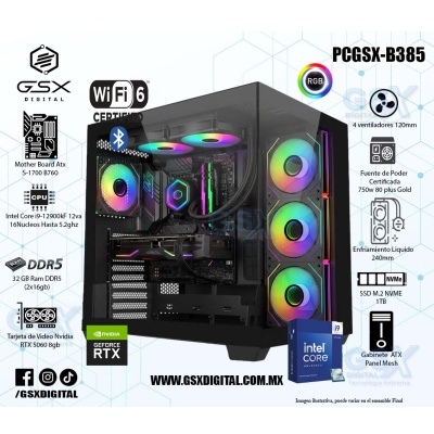 PC INTEL CORE I9-12900KF - RTX 5060 8GB - 32GB RAM DDR5 - 1TB SSD NVME - FUENTE 750W CERTIFICADA  - ENFRIAMIENTO LIQUIDO - WIFI Y BT