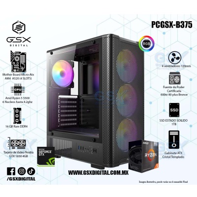 Pc Gamer Ryzen 5 - GTX 1650 4GB - 16Gb Ram Rgb  - SSD 500gb Nvme - Fuente Certifica 600W