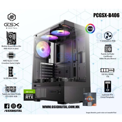 Pc Gamer Ryzen 5 - RTX 3050 6Gb - 16gb Ram Rgb - SSD 1TB Nvme - Fuente Certifica 600W
