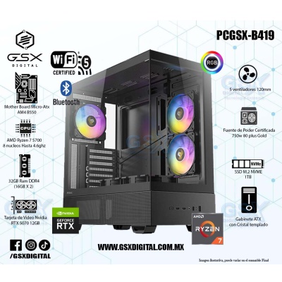 Pc Gamer Ryzen 7  - RTX 5070 12GB - 32Gb RAM Rgb - 1Tb SSD Nvme - Fuente 750W Certificada - WIFI y Bluetooth