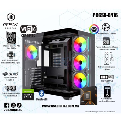 PC AMD RYZEN 5 9600X - RTX 5060TI 8GB - 32GB RAM DDR5 - 1TB SSD NVME - FUENTE 750W CERTIFICADA  - WIFI Y BLUETOOTH - ENFRIAMIENTO LIQUIDO
