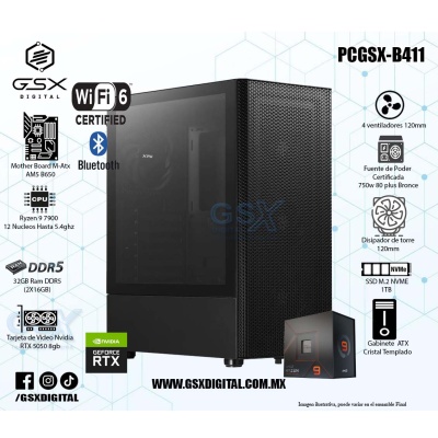 PC AMD RYZEN 9 7900 - RTX 5050 8GB - 32GB RAM DDR5 - 1TB SSD NVME - FUENTE 750W CERTIFICADA  - WIFI Y BLUETOOTH