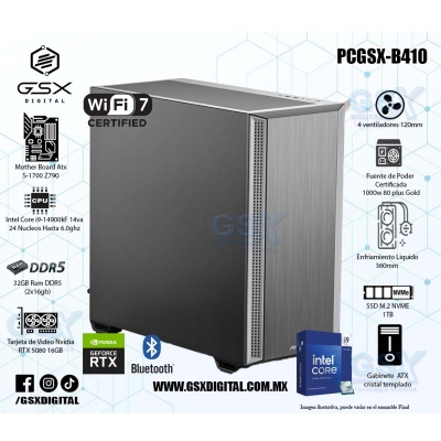PC INTEL CORE I9-14900KF - RTX 5080 16GB - 32GB RAM DDR5 - 1TB SSD NVME - FUENTE 1000W CERTIFICADA  - ENFRIAMIENTO LIQUIDO - WIFI Y BT