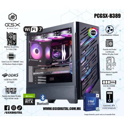 PC INTEL CORE I9-14900KF - RTX 5070ti 16GB - 32GB RAM DDR5 - 2TB SSD NVME - FUENTE 1000W CERTIFICADA  - ENFRIAMIENTO LIQUIDO - WIFI Y BT