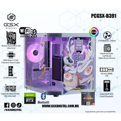 Pc Gamer Ryzen 5 - RTX 3050 6Gb - 16gb Ram Rgb - SSD 1TB Nvme - Fuente Certifica 600W - Wifi y Bluetooth