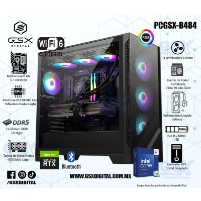 PC INTEL CORE I9-14900KF - RTX 5070 12GB - 32GB RAM DDR5 - 1TB SSD NVME - FUENTE 750W CERTIFICADA  - ENFRIAMIENTO LIQUIDO - WIFI Y BT