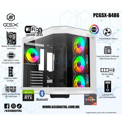 Pc Gamer Ryzen 7 - RTX 5050 8gb - 32Gb Ram DDR4 - SSD 1TB Nvme - Fuente Certifica 650W Bronce - Wifi y Bluetooth