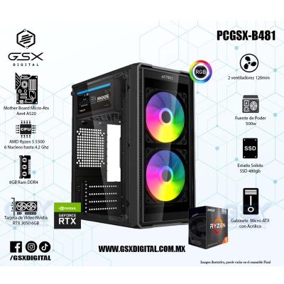 Pc Gamer Amd Ryzen 5 - RTX 3050 6Gb - 8gb Ram DDR4 - SSD 480gb - 2 ventiladores