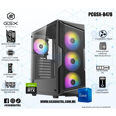 Pc Intel Core I7-12700F - RTX 5050 8GB - 32Gb Ram - SSD 1TB Nvme - Fuente Certificada 750W