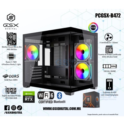 Pc Gamer Ryzen 5 7600 - RTX 5060 8gb - 16Gb Ram DDR5 - SSD 1TB Nvme - Fuente Certifica 650W Gold - WIFI Y BLUETOOTH