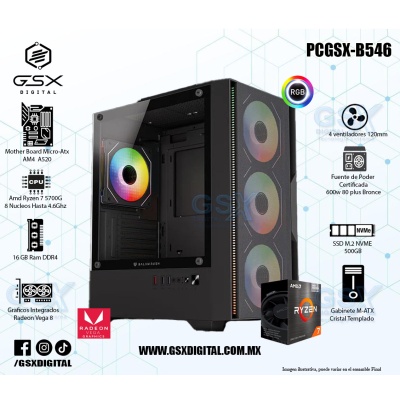 Pc Gamer Ryzen 7 5700G - 16Gb Ram DDR4 -  SSD 500GB NVME - Fuente Certificada 600W - Graficos Radeon Vega 8