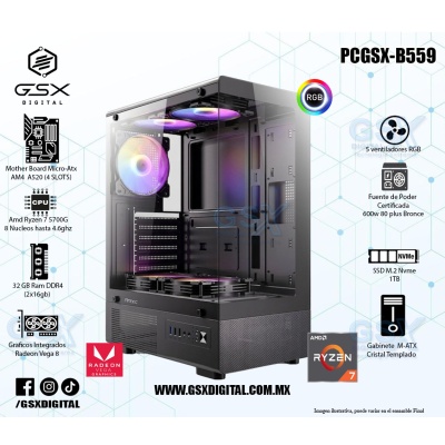 Pc Gamer Ryzen 7 5700G- 32Gb Ram Ddr4 - SSD 1TB - Fuente Certificada 600W - Graficos Radeon Vega 8 - 5 ventiladores incluidos