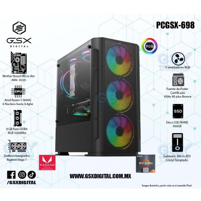 Pc Gamer Ryzen 5  - RAM 8Gb Rgb -  SSD 500gb NVME - Fuente Certificada 450W - Graficos Radeon Vega 7