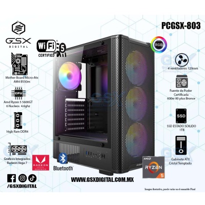 Pc Gamer Ryzen 5 5600GT - 16Gb RAM ddr4 -  1tb SSD - FUENTE CERTIFICADA 600W - Graficos Radeon Vega 7 - WIFI y Bluetooth