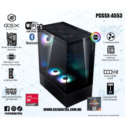 Pc Ryzen 5 - Radeon Rx 7600 8GB - 16Gb Ram - SSD 500gb Nvme - fuente certificada 650W  