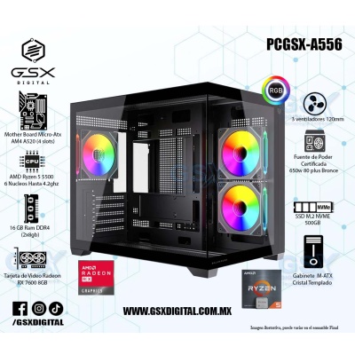 Pc Ryzen 5 - Radeon Rx 7600 8GB - 16Gb Ram DDR4 - SSD 500GB Nvme - fuente certificada 650W   